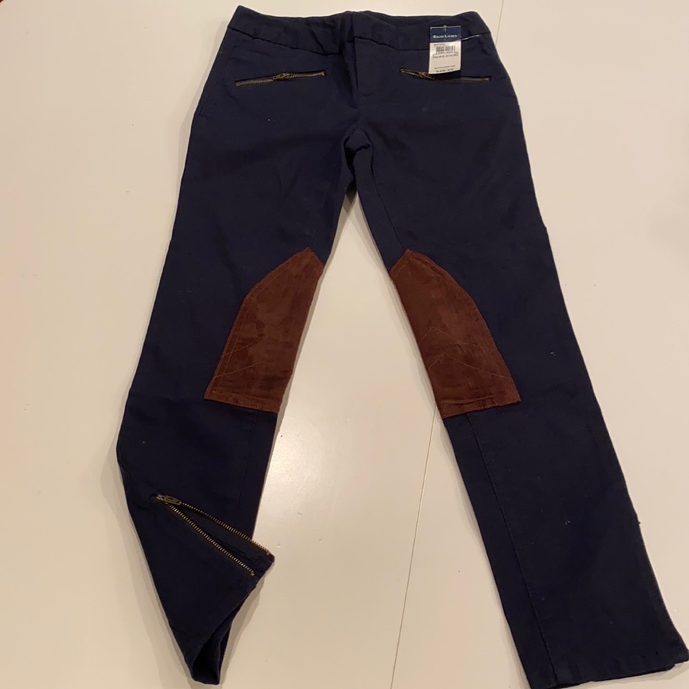 Ralph Lauren navy pants with suede patches size 10 NWT
